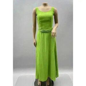 Vintage Maxi Dress Size S Green Belted Midi Sleeveless Spaghetti Strap Retro 70s